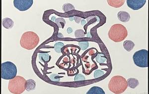 消しゴムはんこの金魚鉢と金魚 - 【イベント】可能性アートプロジェクト 2024