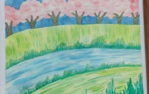 桜と川のある風景 - 人魚 