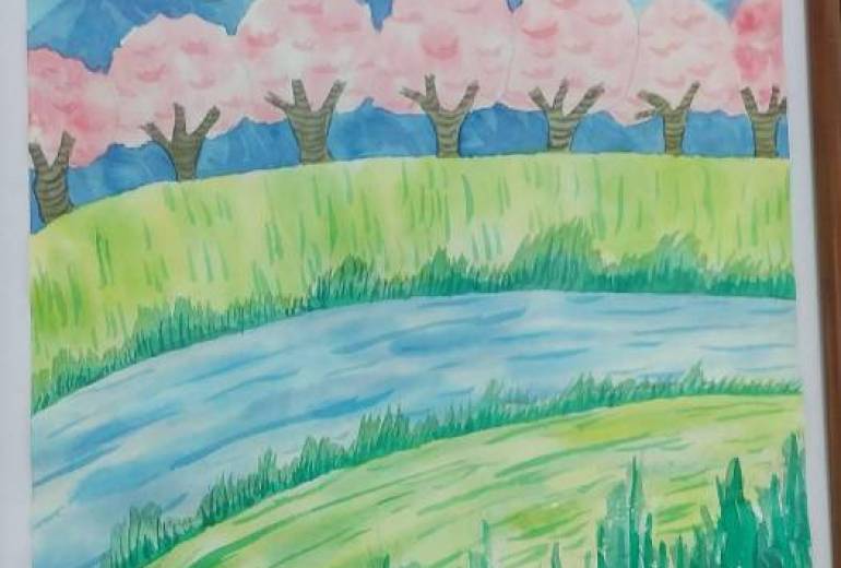 桜と川のある風景