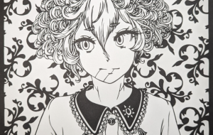 クルクル髪の女の子(切り絵バージョン) - カワウソ