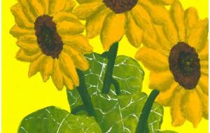 黄の背景の三輪の向日葵 - 阿部貴志 