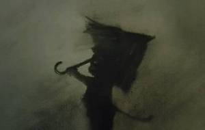 黒猫ミーちゃん、雨のなかお散歩(お母さんの買い物) - 真鍋哲地