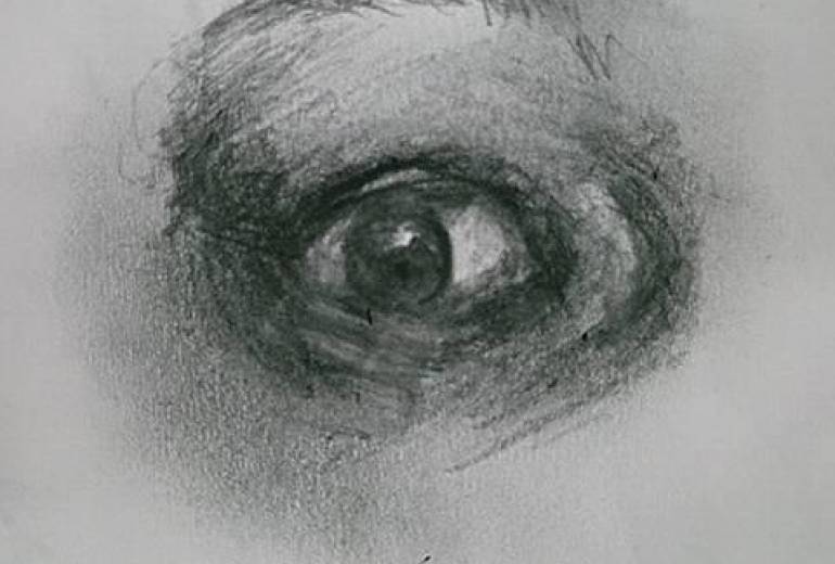 写実鉛筆デッサン、じいちゃん幻覚眼球（わかったじいちゃん）僕を心配して来たんだね