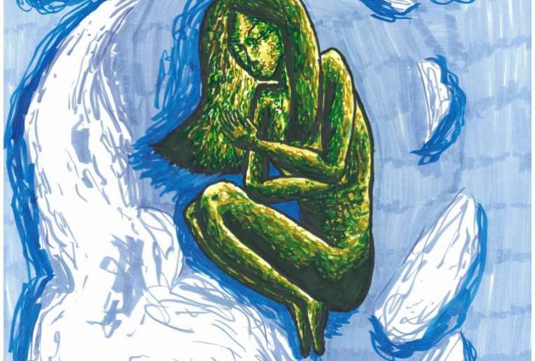 自分で自身を抱きしめる地球という女性 - 阿部貴志 