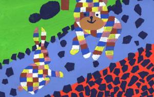 小川で遊んでるくまちゃんとうさぎちゃん - いしだちょこ