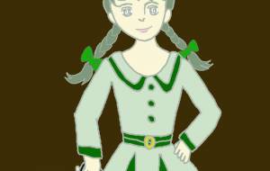 5o年代ファッション、グリーンワンピの女の子 - ちろ