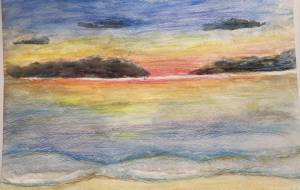 夕日が沈む海 - 柴田 和子