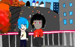 秋の歩道橋の二人 - 来世