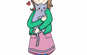 大切なネコを抱く女の子 - 水谷裕子 