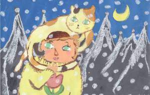 猫と私-暖を取る - 工房はんど toki
