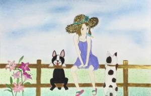 夏の広場の少女と犬 - 赤﨑ゆみ子 