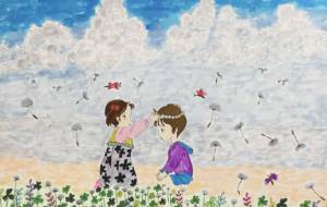 空の背景の子供 - 赤﨑ゆみ子