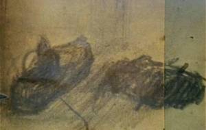 落書き貧困靴(古紙に描いた) - 真鍋哲地