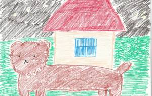 大きな犬と家 夜 - 社容尊悟