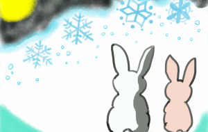 月明かりに照らされている雪うさぎ - rinrico