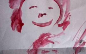 お母さんと僕、（子ども達の作品をイメージしました）チラシの裏に描いた！ - 真鍋哲地 