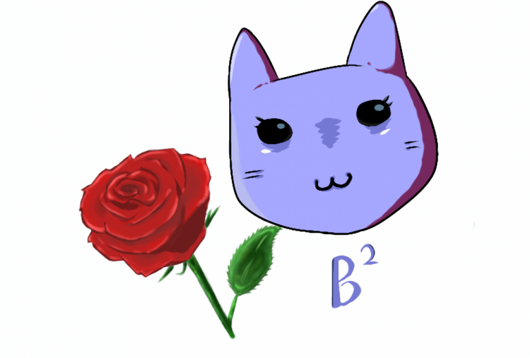 青い猫とバラ