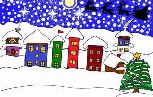 雪の降る町にサンタクロースがやってきた - 工房はんど shigeru