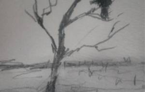 現代アートデッサン鴉天狗(枯れた大地にたたずむ) - 真鍋哲地