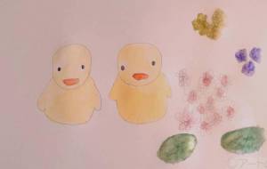 アヒルの子供と紫陽花 -