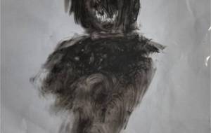 多眼カラーモノクロ神(水墨風スクラッチ絵画作品) - 真鍋哲地