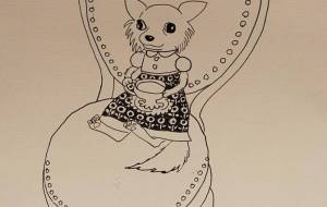 ペン画 1 椅子に座る犬 - 伊藤無垢