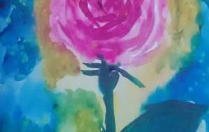 「朝露に光るバラの雨に天つちながるる水」 - サオリ