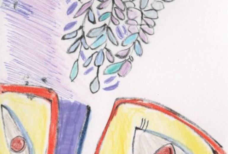 藤の花を見つめる私