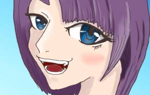 振り向く紫の髪の女性 - タツロー 