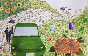 ひまわりと蝶 - 赤﨑ゆみ子