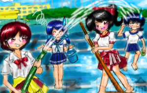 プール掃除 - チリイラスト