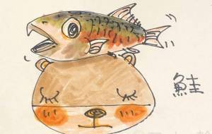 クマの頭の上に鮭 - 空叶論