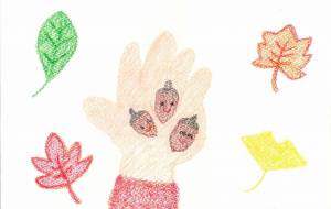 どんぐり拾いをする姪っ子の手 - にじいろ