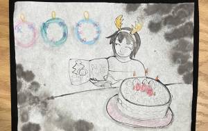 クリスマス会の思い出(墨絵) - 本山莉子