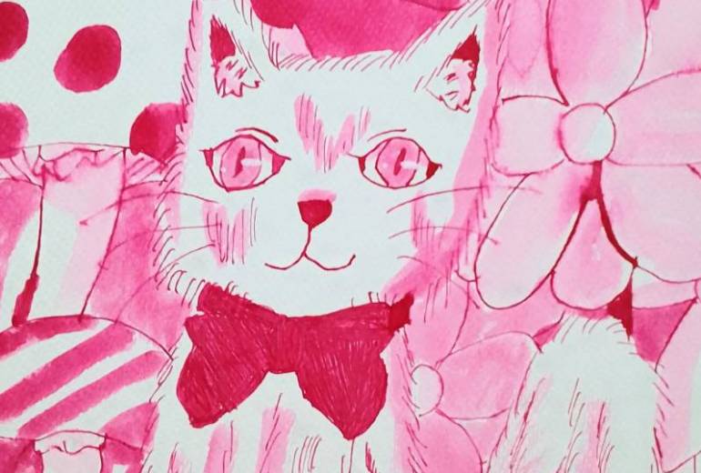 猫とキノコと花と