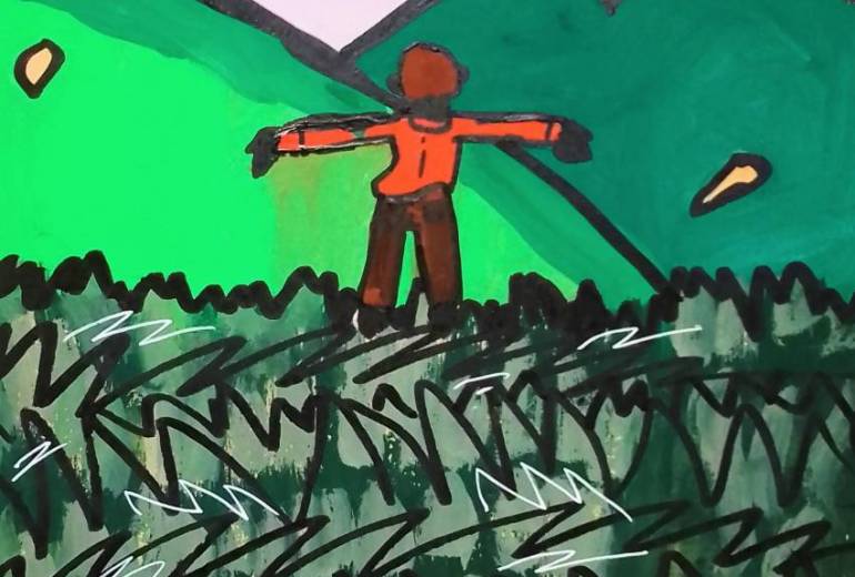 太陽に向かって身体を大きく広げて