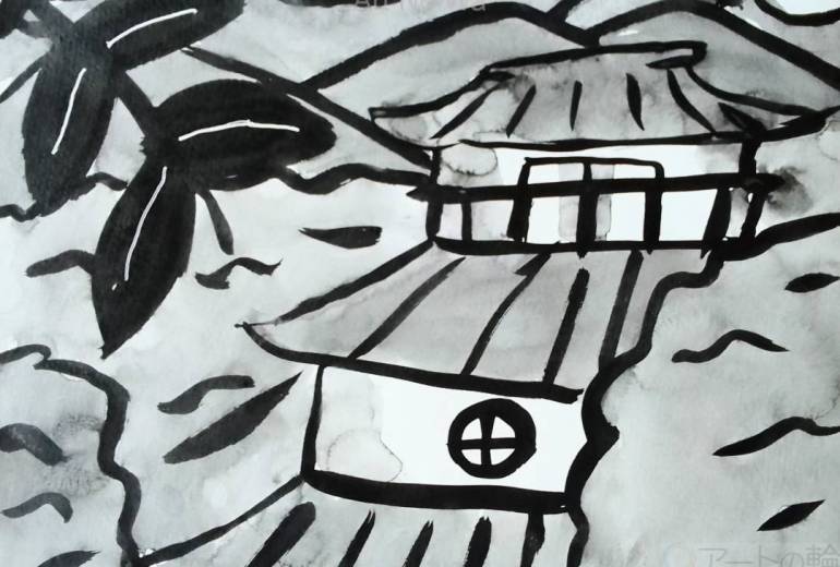 森林の中の天守閣の城