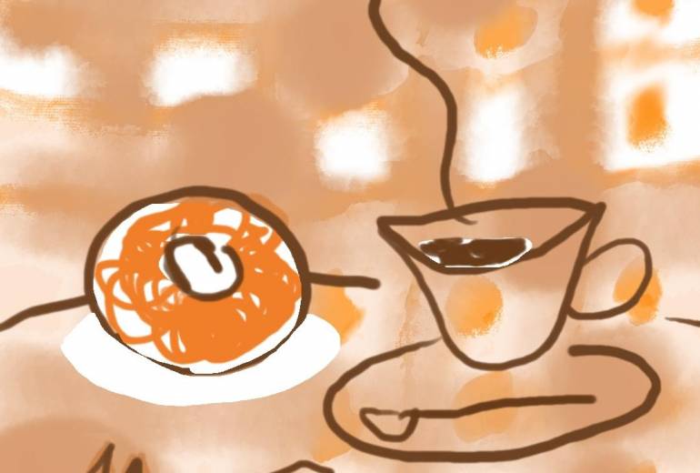 カフェでティータイム、時間は、幸せの時永遠なり。