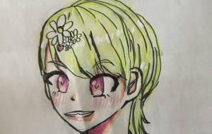 花とハートをモチーフにしたショートヘアの女の子 - haruka