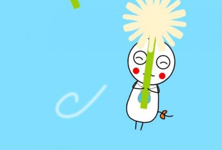 たんぽぽのわたげに乗って楽しいなぷにちゃん