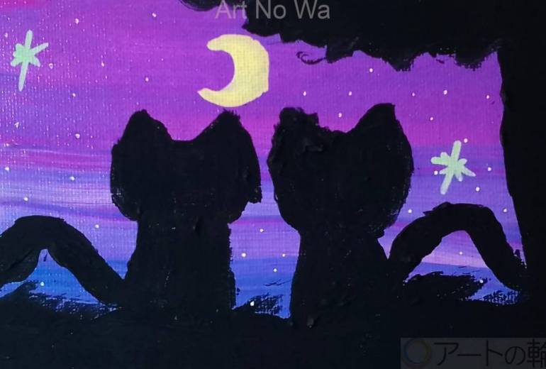 二人で眺める三日月の夜空