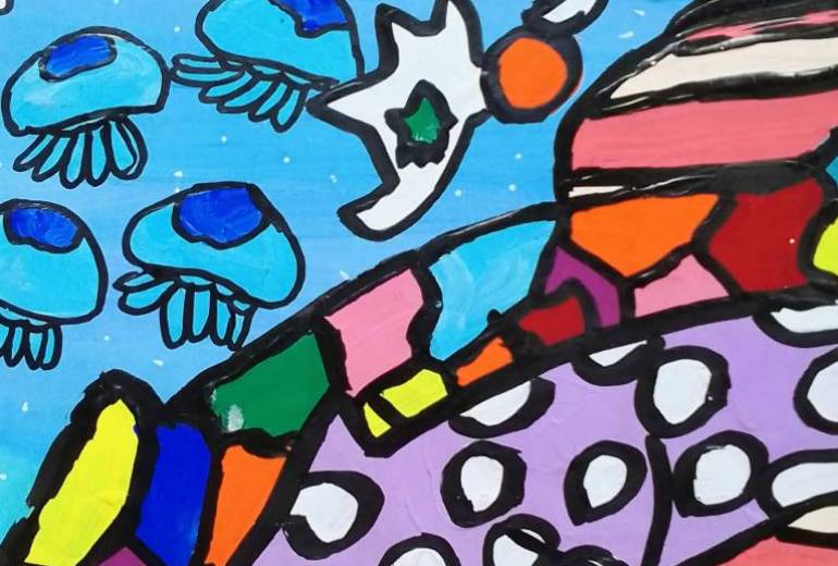 宇宙で泳ぐ海の生き物達