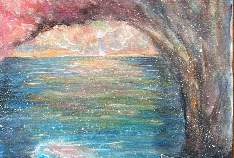 朝焼けの希望を描く