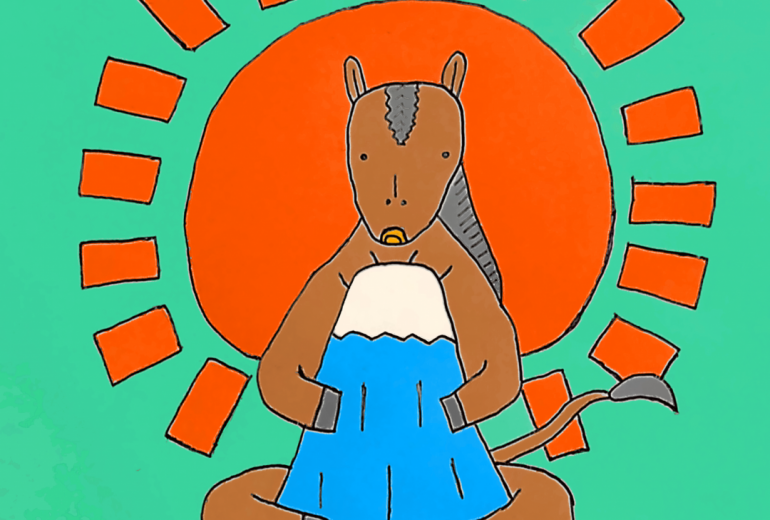 富士山を抱える馬