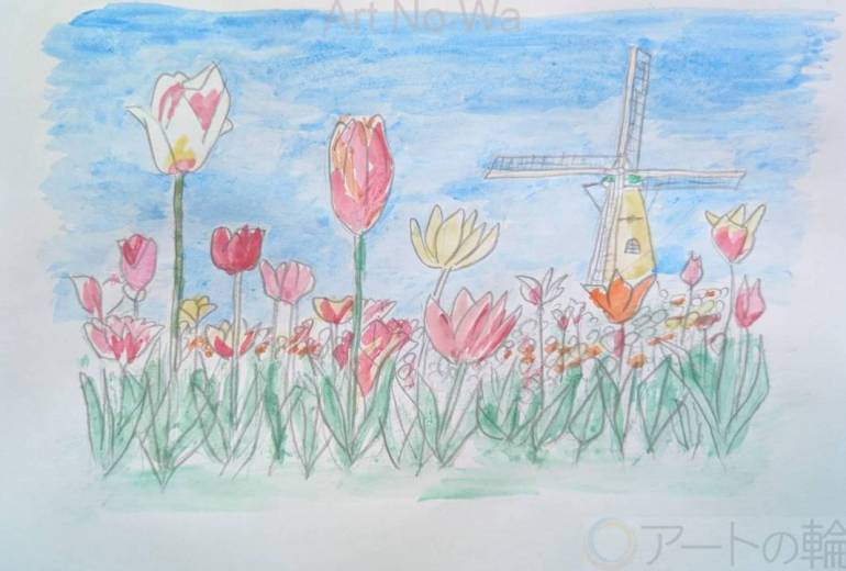 チューリップ畑と風車