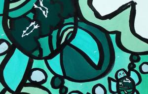 親子ガメと不思議な海に咲くハイビスカス - ましゅまろまかろん 