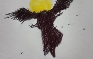 後光のある首なし天使（例えば不幸な環境にうまれた子ども達を包みこんであげたい）献身、僕が一番好きな言葉です - 真鍋哲地 