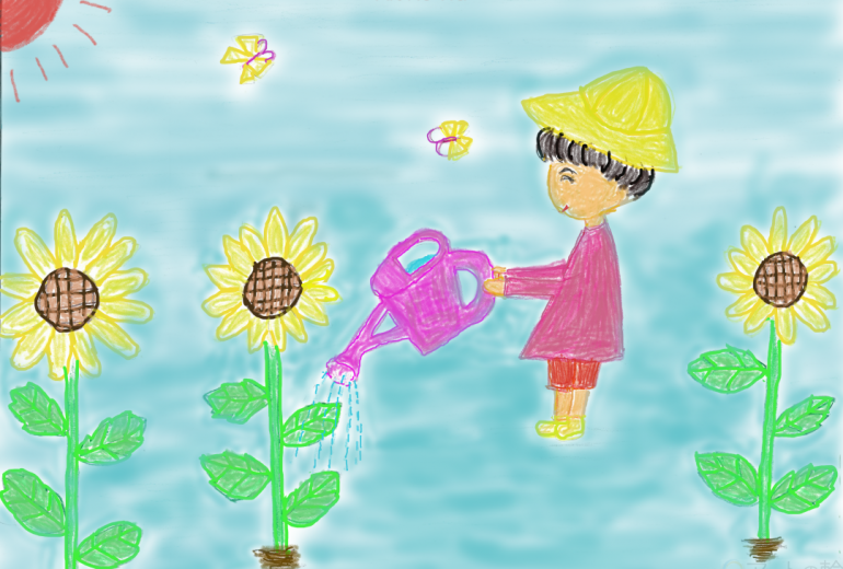 ひまわりと女の子