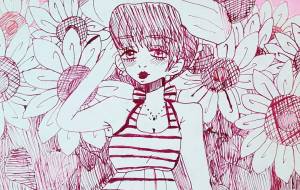 ひまわり畑になびく女性 - ましゅまろまかろん 