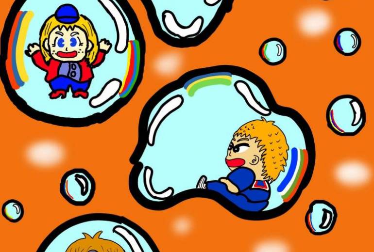 夕焼けに染まるシャボン玉